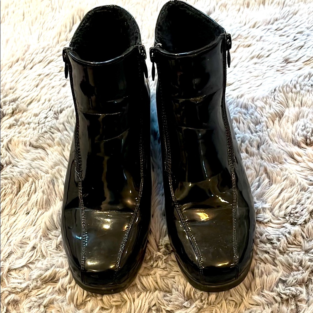 Black Glossy Ankle Boots with zippers